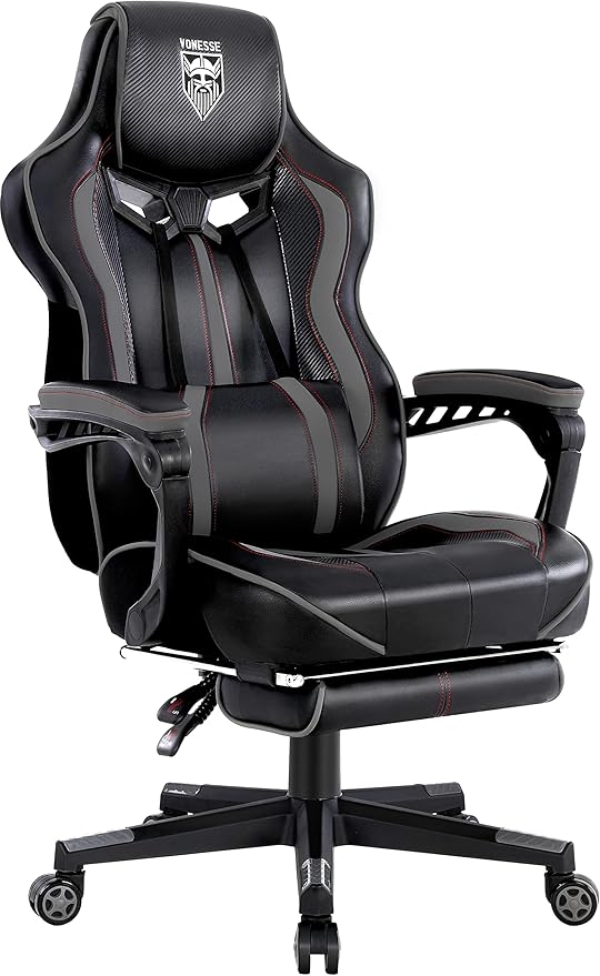 Vonesse Gaming Chair for Adults Gaming Chairs with Footrest Reclining Computer Gaming Chair for Heavy People Gamer Chair Big and Tall Ergonomic Racing Chair with Lumbar Pillow(Gray/Black)
